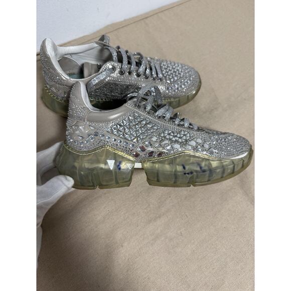 Jimmy Choo Shoes Womens Size 9 Silver Crystal Embellished Chunky Sneakers Italy - Picture 12 of 16